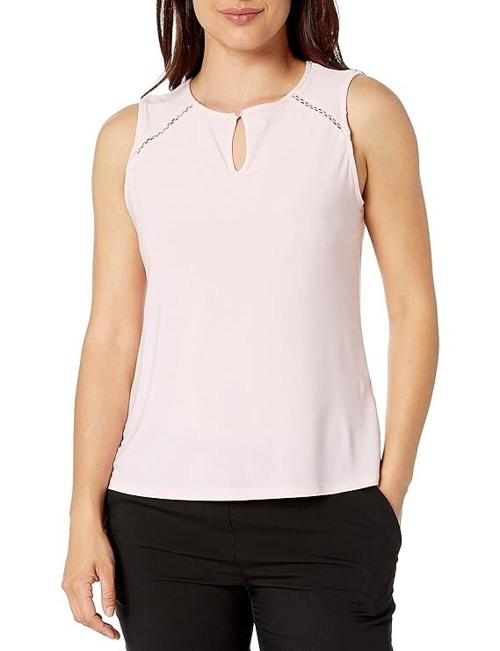 Kasper Women's Keyhole Neck Sleeveless Knit Blouse Plus Size 1X Pink